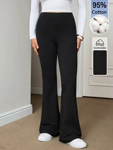 SHEIN Tall Women's Casual Versatile Solid Color Flare Leg Pants - Black - View 10