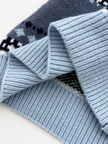 Elamini Women's Autumn/Winter Asymmetric Shoulder 2-Way Wear Contrast Color Gradient Fair Isle Pattern Slim Fit Atmosphere Versatile Knit Sweater - Blue - View 7
