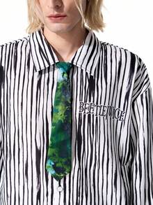 ROMWE MEN Beetlejuice X ROMWE قميص رجالي مخطط بياقة مطوية كاجوال متعدد الاستخدامات للارتداء اليومي - أبيض - مشاهدة 7