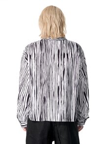 ROMWE MEN Beetlejuice X ROMWE قميص رجالي مخطط بياقة مطوية كاجوال متعدد الاستخدامات للارتداء اليومي - أبيض - مشاهدة 2