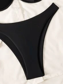 Bonvoyette 新款春夏黄色钢圈比基尼，性感女士泳装，适合海滩、度假、约会，清新可爱 - 黑色 - 查看 8