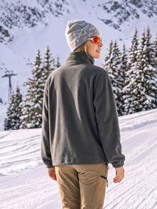 In My Nature Women's Long Sleeve Zipper Pocket Stand Collar Outdoor Fleece Jacket, Autumn/Winter - Grey - View 2