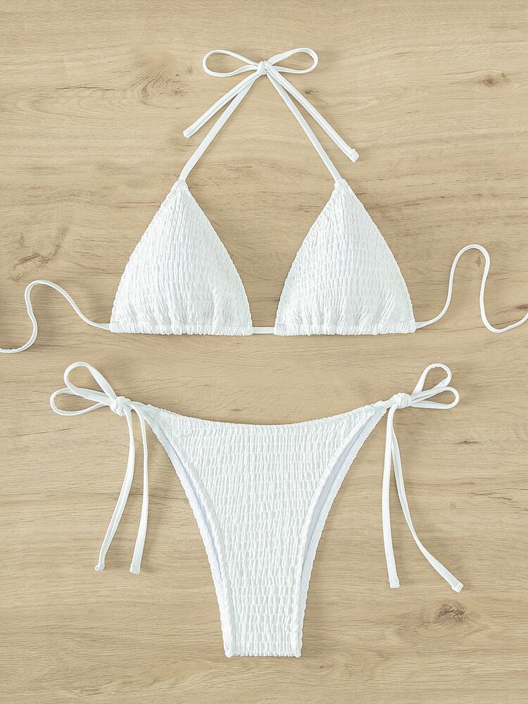 Swim Mod Set Pakaian Renang Bikini Wanita Warna Polos Putih untuk Liburan Pantai Musim Panas yang Seksi - Putih - View 6