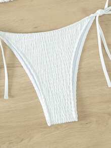 Swim Mod Women Holiday Beach Solid Color White Bikini Swimwear Set For Summer Beach Vacation - White - View 4