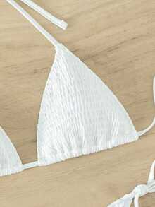 Swim Mod Women Holiday Beach Solid Color White Bikini Swimwear Set For Summer Beach Vacation - White - View 5