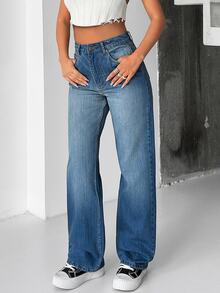 RiviMae High Waist Dark Washed Straight Jean - أزرق داكن - مشاهدة 6