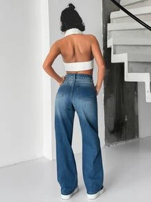 RiviMae High Waist Dark Washed Straight Jean - أزرق داكن - مشاهدة 2