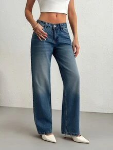 RiviMae WOMEN WIDE LEG LOW WAIST JEANS - أزرق متوسط - مشاهدة 4