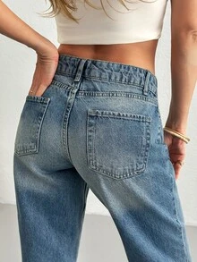 RiviMae WOMEN WIDE LEG LOW WAIST JEANS - أزرق متوسط - مشاهدة 6