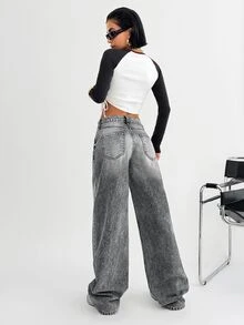 RiviMae Women Y2k Low Waist Washed Wide Leg Baggy Jeans - Medium Wash - View 2