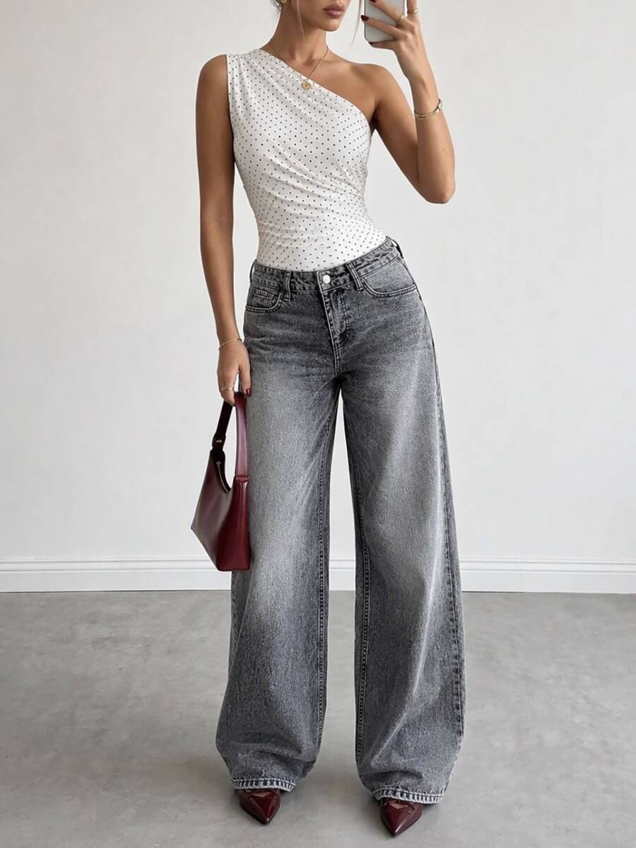 RiviMae Women Y2k Low Waist Washed Wide Leg Baggy Jeans - Medium Wash - View 1
