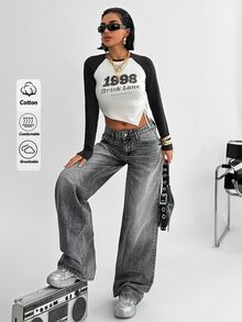 RiviMae Women Y2k Low Waist Washed Wide Leg Baggy Jeans - Medium Wash - View 3