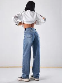 RiviMae WOMEN CLASSIC HIGH WAIST STRAIGHT DARK BLUE Y2K WASH DENIM JEAN - Dark Wash - View 2