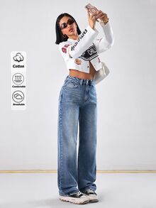 RiviMae WOMEN CLASSIC HIGH WAIST STRAIGHT DARK BLUE Y2K WASH DENIM JEAN - Dark Wash - View 3