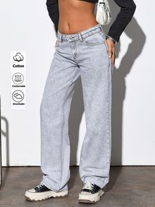 RiviMae WOMEN CLASSIC LOW WAIST STRAIGHT LIGHT GREY WASH DENIM JEAN - Light Grey - View 3