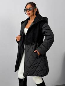 RiviMae Women's Black Faux Leather Winter Parka With Hood And Drawstring Waist - الأسود - مشاهدة 1