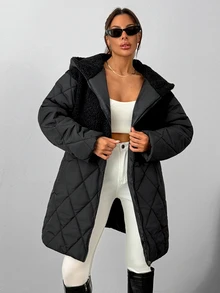 RiviMae Women's Black Faux Leather Winter Parka With Hood And Drawstring Waist - الأسود - مشاهدة 6