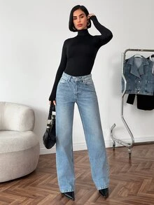 RiviMae WOMEN STRAIGHT HIGH WAIST JEANS Oversized Jeans Loose Jeans Wide Leg Jeans Baggy Jeans - Medium Wash - View 7