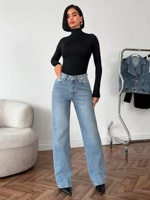 RiviMae WOMEN STRAIGHT HIGH WAIST JEANS Oversized Jeans Loose Jeans Wide Leg Jeans Baggy Jeans - Medium Wash - View 6