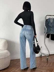 RiviMae WOMEN STRAIGHT HIGH WAIST JEANS Oversized Jeans Loose Jeans Wide Leg Jeans Baggy Jeans - Medium Wash - View 2