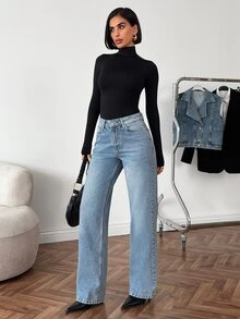 RiviMae WOMEN STRAIGHT HIGH WAIST JEANS Oversized Jeans Loose Jeans Wide Leg Jeans Baggy Jeans - Medium Wash - View 8