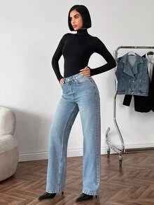 RiviMae WOMEN STRAIGHT HIGH WAIST JEANS Oversized Jeans Loose Jeans Wide Leg Jeans Baggy Jeans - Medium Wash - View 5