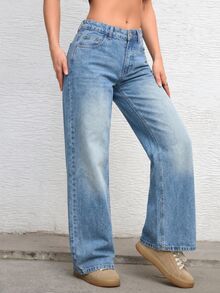 RiviMae WOMEN CLASSIC LOW WAIST WIDELEG LIGHT BLUE WASH DENIM JEAN - Light Wash - View 3