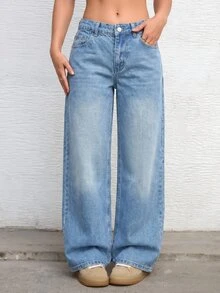 RiviMae WOMEN CLASSIC LOW WAIST WIDELEG LIGHT BLUE WASH DENIM JEAN - Light Wash - View 4