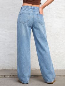 RiviMae WOMEN CLASSIC LOW WAIST WIDELEG LIGHT BLUE WASH DENIM JEAN - Light Wash - View 2