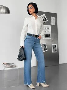 RiviMae WOMEN CLASSIC HIGH WAIST STRAIGHT LIGHT WASH DENIM JEAN COMFORT FABRIC - Medium Wash - View 6