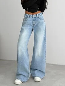 RiviMae WOMEN LOOSE LOW WAIST WIDELEG LIGHT WASH DENIM JEAN - Light Wash - View 3