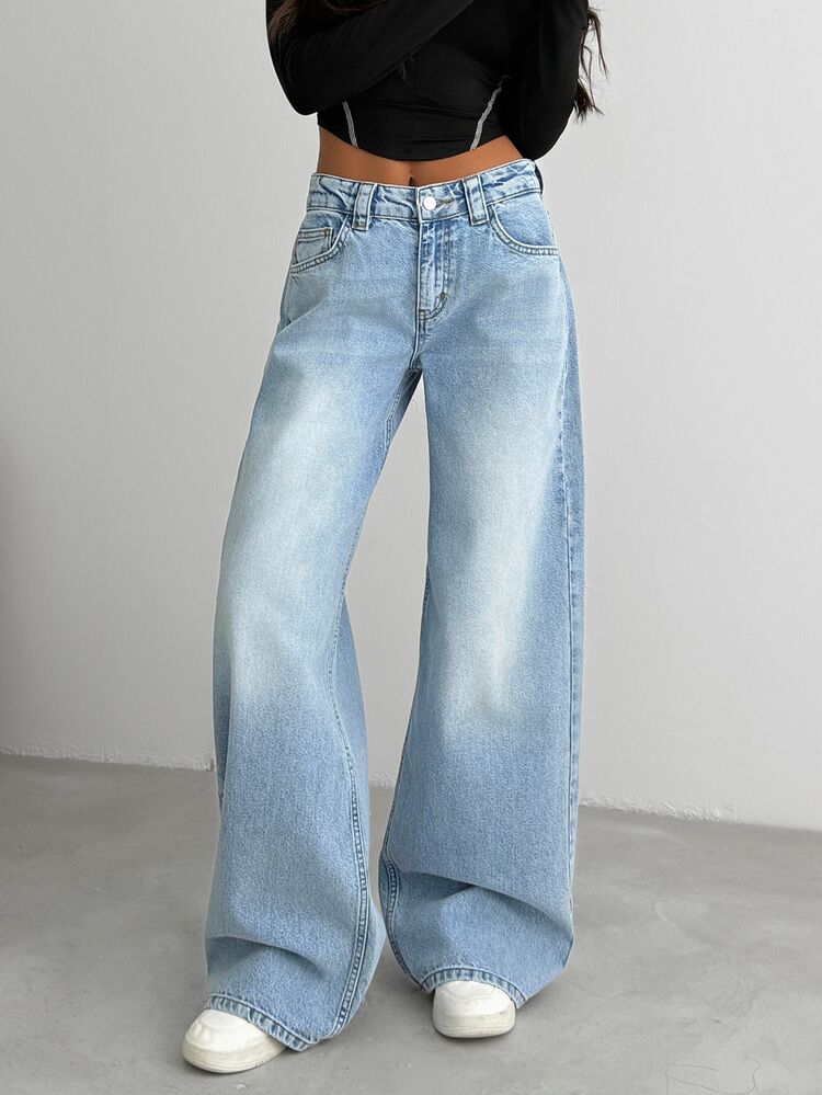RiviMae WOMEN LOOSE LOW WAIST WIDELEG LIGHT WASH DENIM JEAN - Light Wash - View 3