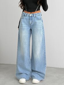 RiviMae WOMEN LOOSE LOW WAIST WIDELEG LIGHT WASH DENIM JEAN - Light Wash - View 5