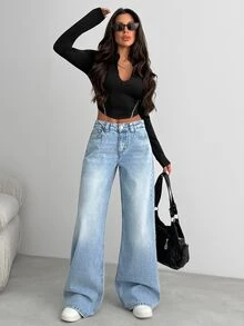 RiviMae WOMEN LOOSE LOW WAIST WIDELEG LIGHT WASH DENIM JEAN - Light Wash - View 6