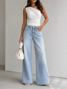 RiviMae WOMEN LOOSE LOW WAIST WIDELEG LIGHT WASH DENIM JEAN - Light Wash - View 1
