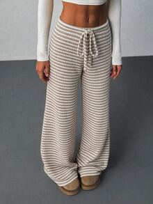 SHEIN Tall Women's Striped Casual Versatile Daily Wear Long Pants - Apricot - View 10