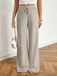 SHEIN Tall Women's Striped Casual Versatile Daily Wear Long Pants - Apricot - View 6