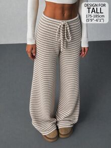 SHEIN Tall Women's Striped Casual Versatile Daily Wear Long Pants - Apricot - View 1