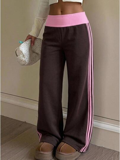SHEIN Pantalones de chándal largos estilo calle casual para niña preadolescente, vintage, uso diario, Y2K, marrón café francés, para invierno, Halloween, Navidad y otoño