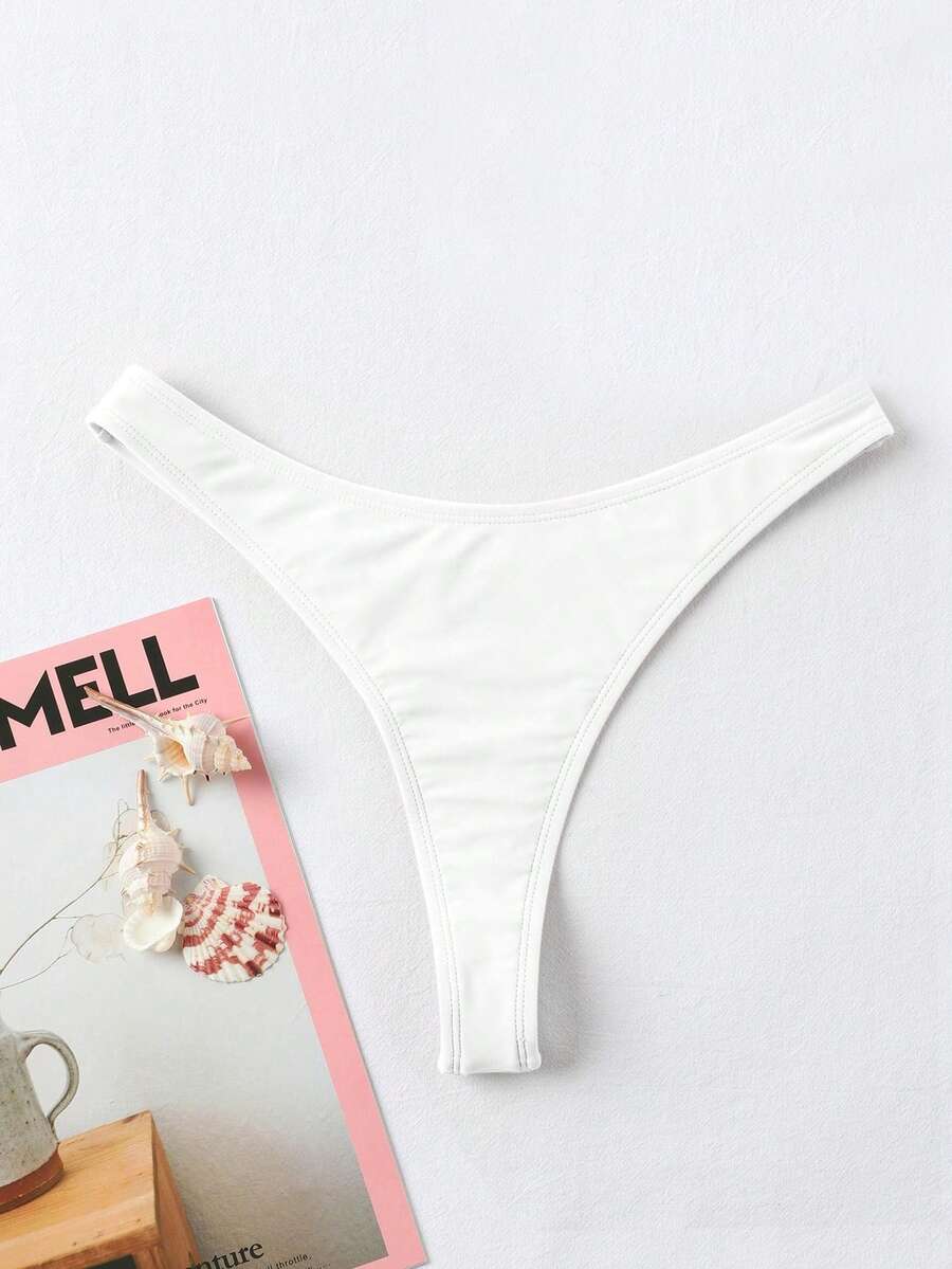 Swim Basics Solid High Cut Bikini Bottom,Summer Beach,Fourth Of July,Independence Day - White - View 1