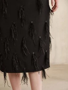 Anewsta New Fashion Elegant High-End Commuter Feather & Beaded Design Women's Skirt - Black - View 2