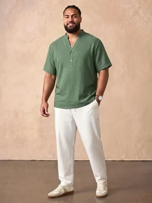 EASEVO Men's Plus Size Solid Color Short Sleeve Shirt And Long Pants Casual Daily Outfit - Multicolor - View 3