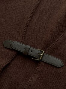 Maweii Autumn/Winter Open Collar Leather Button Decor Batwing Sleeve Brown Vintage Minimalist Elegant 2026 New Plus Size Cardigan - Brown - View 7