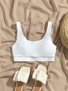 Swim Basics 女款夏季海灘純色休閒比基尼上衣 - 白色 - 查看 2