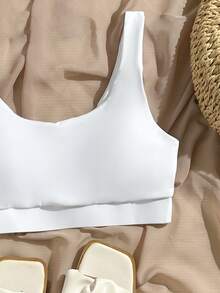 Swim Basics 女款夏季海灘純色休閒比基尼上衣 - 白色 - 查看 4