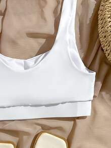 Swim Basics 女款夏季海灘純色休閒比基尼上衣 - 白色 - 查看 5