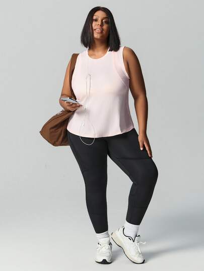 SHEIN Unity Plus Size Women's Mesh Breathable Loose Fit Vest & Pants Sports Suit