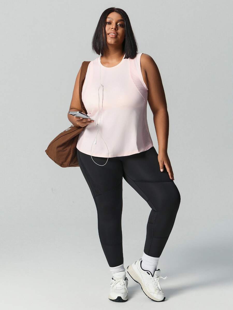 SHEIN Unity Plus Size Women's Mesh Breathable Loose Fit Vest & Pants Sports Suit - Multicolor - View 1