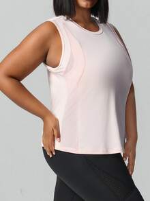 SHEIN Unity Plus Size Women's Mesh Breathable Loose Fit Vest & Pants Sports Suit - Multicolor - View 4