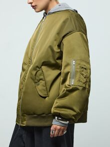 COUREZ Oversized Padded Bomber Flight Jacket / Y2K Winter Coat Padded Bomber Fall Winte Coat Jacket Fall Winter Outfit Nylon Tech Gorpcore - Army Green - View 6